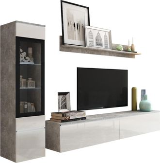 Mirjan24 Conjunto De Sal&oacute;n Mirfivo 100, Hormig&oacute;n + Blanco Brillante