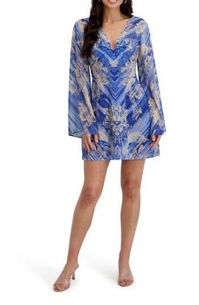 Siena My Balconia Long Sleeve U-Neck Dress in Blue Multi at Nordstrom Rack, Size 16