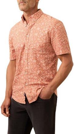 Faherty Breeze Short Sleeve Button-Down Shirt in Coral Beach Floral at Nordstrom Rack, Size Xx-Large