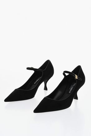 Dolce & Gabbana Suede Mary Jane Pumps with Monogram Strap, 6.5 cm Heel Dolce & Gabbana