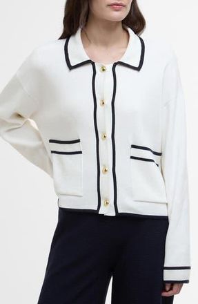 Barbour Jasmine Contrast Detail Cotton Cardigan in Cloud at Nordstrom Rack, Size 10 Us / 14 Uk