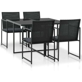 vidaXL Set Comedor De Jard&iacute;n 5 Piezas Y Cojines Rat&aacute;n Sint&eacute;tico Negro Vidaxl