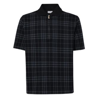 Burberry Polo Shirts, male, Black, Size: XL Check Jacquard Polo Shirt with Zipper