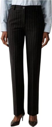 Twinset Gestreepte Rechte Broek - Dames - Broeken - Bruin - Maat: S Katoen