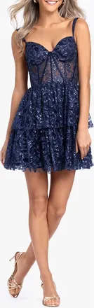 Blondie Nites Sequin Tiered Fit & Flare Cocktail Minidress in Navy at Nordstrom, Size 13