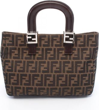 Fendi Zucca Black Brown Canvas Leather Handbag Tote Bag (Pre-Owned)