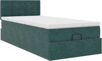 vidaXL Estructura De Cama Otomana Con Colch&oacute;n Terciopelo Verde Oscuro Vidaxl