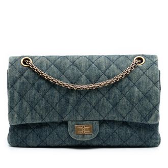 Chanel Tweedehands Gequilted Denim Heruitgave 2.55 Dubbele Flap 226