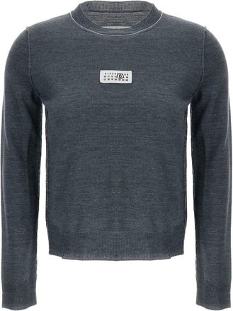 Maison Margiela Fijngebreide trui met ronde hals - Dames - Ronde hals truien - Grijs - S - Wol - Truien & Vesten