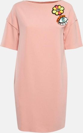 Moschino Boutique Moschino Pink Brooch Applique Crepe Shift Dress