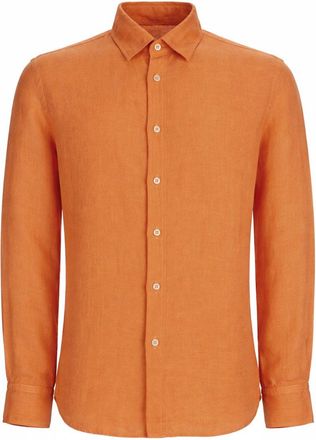 120% Lino Orange Linen Button-Down Casual Shirt