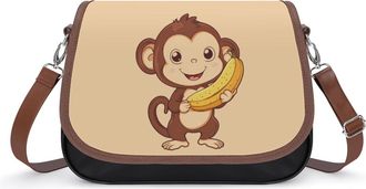 Generic Cute Monkey Hold Bananas Crossbody Bag Womens Handbag PU Message Bags Shoulder Purse with Adjustable Strap