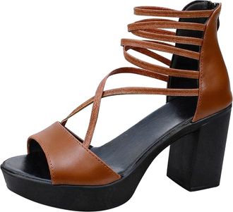 Generic Fashionable Temperament French Style Dress Roman Style Thick Sandals Flat Sandals for Women Elegant (Brown, 4.5)