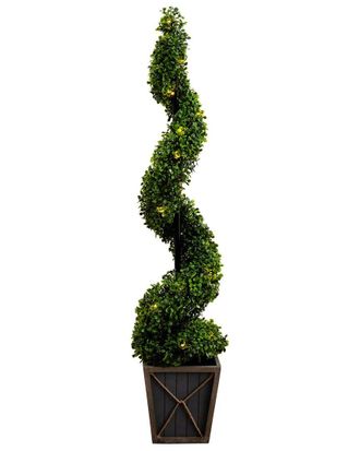 Nearly Natural 45In Uv-Resistant Artificial Boxwood Spiral Topiary Tree With Led Lights In Decorative Planter (Indoor/Outdoor)