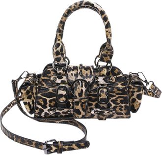 Generic Kexpery Womens PU handbag with leopard pattern, adjustable shoulder bag, studded details, for school, work and outings