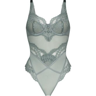 Hunkem&ouml;ller Amanza Underwire Thong Bodysuit in Lead at Nordstrom, Size 32