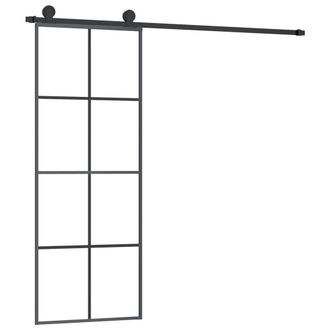 Berkfield Home Sliding Door with Hardware Set 76x205 cm ESG Glass&Aluminium in Black