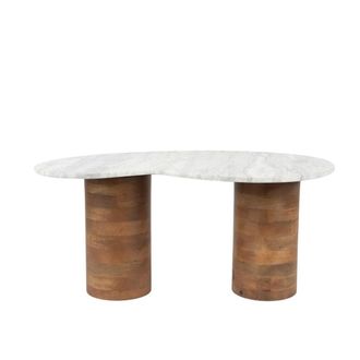 Mathi Design Mesa de centro de m&aacute;rmol natural y madera l84cm