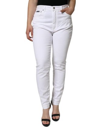 Dolce & Gabbana Womens White Audrey Cotton Logo Skinny Denim Jeans Co+03 Clothing