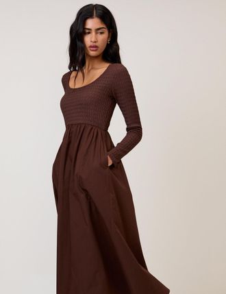 Nobody's Child Brown Shirred Scoop Neck Molly Midi Dress