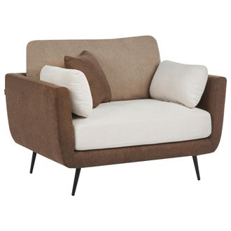 Beliani Sill&oacute;n Tapizado En Tela Con Reposabrazos Patas Macizas Cojines Adicionales Marr&oacute;n Bolga
