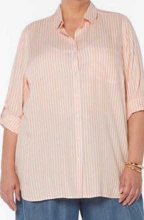 Velvet Heart Elisa Tab Sleeve Button-Up Shirt in Faded Peach Stripe at Nordstrom Rack, Size 3X