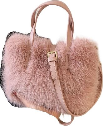 Generic Womens Plush Bags Fluffy Crossbody Bag Autumn Winter Handbag Stuffed Commuter Youth(Pink)