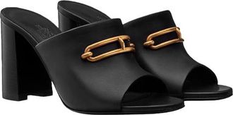 Herm&egrave;s Camilla Roulis Buckle Black Leather Mules Size 37