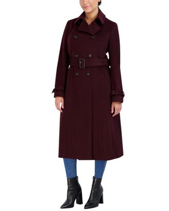 Cole Haan Slick Wool-Blend Flared Trenchcoat