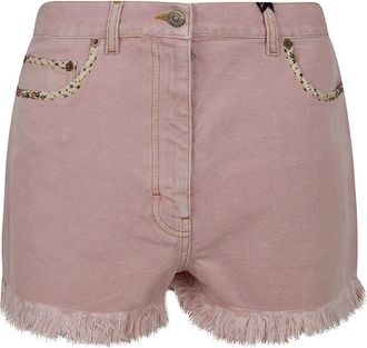 Valentino Garavani Floral Frayed Denim Shorts - Dames - Denim shorts - Roze - W27 - Denim - Korte Broeken