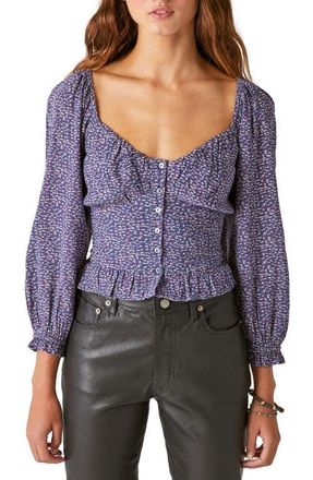 Lucky Brand Floral Smocked Button-Up Blouse in Navy Multi at Nordstrom, Size X-Large