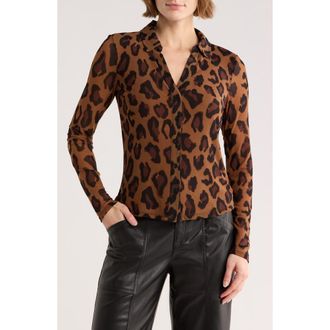 Sanctuary Long Sleeve Mesh Button-Up Shirt in Bronzed Feline Brown at Nordstrom Rack, Size X-Small