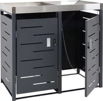 Hhg Hhg - Nunca Usado] Cubo De Basura Para 2 Cubos 044b, Cubo De Basura, Jardinera Combinaci&oacute;n Acero Inoxidable-metal 39kg 110x115x62cm Ampliable