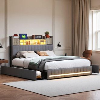 OEM Cama 140x190 Cm - 7hgy - Puertos Usb Integrados - Led Regulable - 4 Cajones De Almacenamiento