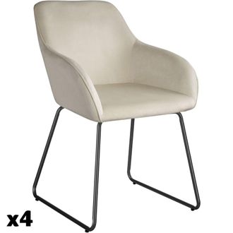 TecTake 4 sillas de comedor aterciopeladas y estructura de pat&iacute;n, crema/negro