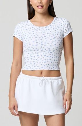 Florence By Mills Ditsy Floral Stretch Cotton Crop Baby T-Shirt in Petit Jardin White/Blue at Nordstrom, Size Xx-Large