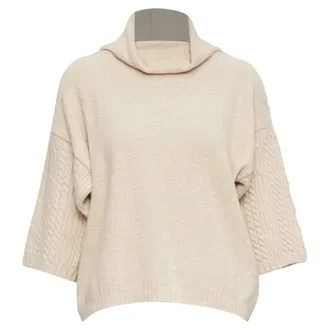 Max Mara beige virgin wool cashmere cable knit sleeve sweater S