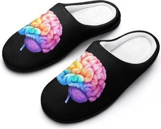 Generic Watercolor Colorful Brain Fashion Cotton Slippers for Women Memory Foam House Slippers Non-Slip House Bedroom Shoes