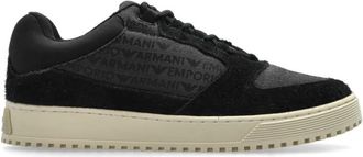 Emporio Armani Zwarte Sneakers met Veters en Rubberen Zool - Heren - Sneakers - Zwart - 44 EU - Schoenen