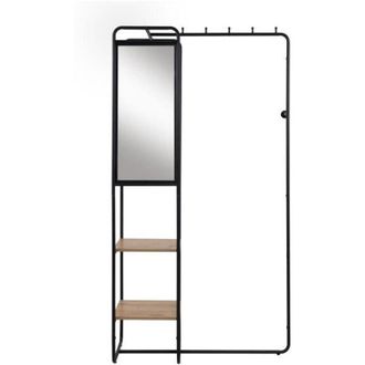 Calicosy Mobile dingresso - luton - Struttura metallica - Nero / Rovere artigianale - 100 x 185 x 37 cm - 2 ripiani - 1 specchio