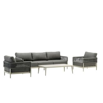 Kerama Set de jard&iacute;n 5 plazas de aluminio gris y cuerda