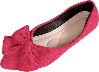 Generic Womens Flats Casual Pointed Toe Dressy Shoes Bow Solid Color Classic Lightweight Comfortable Slip On Walking Shoes Work Shopping Hot Pink