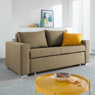 Mørteens home24 mooved Schlafsofa Latina 2-Sitzer Sand Webstoff 170x90x90 cm (BxHxT) mit Schlaffunktion/Bettkasten Modern