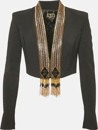 Elisabetta Franchi Black Embellished Crepe Cropped Blazer