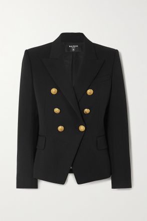 Balmain Blazer Doppiopetto In Twill Di Lana - Nero
