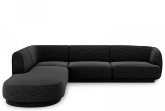 BLOOMINGLOFT 6-Sitzer Design Ecksofa Miley - Chenille Schwarz
