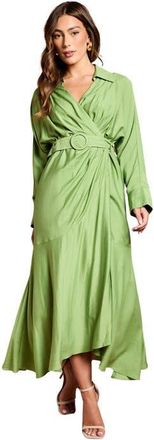 Coast Twill Long Sleeve Wrap Dress With Belt in Green at Nordstrom, Size 14