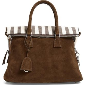 Maison Margiela Medium 5AC Soft Suede & Canvas Handheld Bag in Roches/Ivory/Dark Brown at Nordstrom