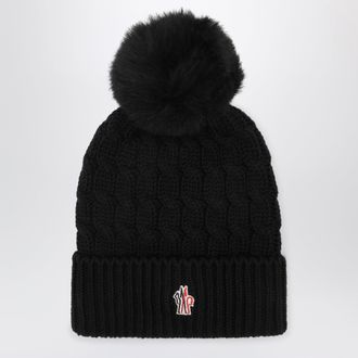 Moncler Berretto nero in lana con pompon