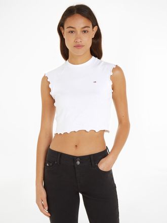 Tommy Jeans T-Shirt TOMMY JEANS TJW SLIM CRP BABYLOCK RIB TEE, Damen, Gr. XL (42), weiss (wei&szlig;), Single Jersey, Obermaterial: 95% Baumwolle, 5% Elasthan, unifarbe